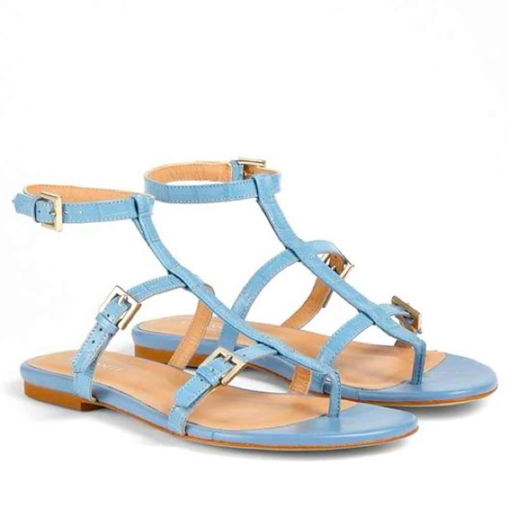 LK Bennett Leah Blue Croc-Effect Leather Gladiator Sandals Size 36‎